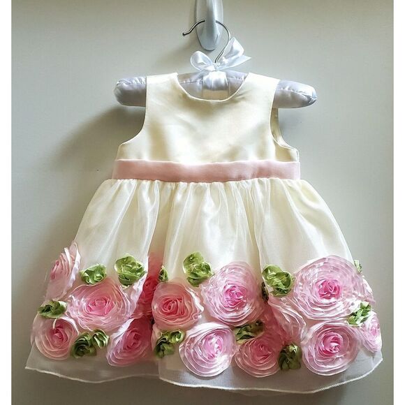 American Princess Dress 6M Tulle Roses-Leaves w/ Matching Cardigan Ivory 60400 - Picture 9 of 14